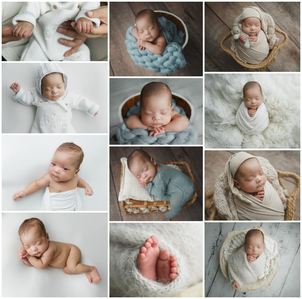 Newborn baby boy in New York City swaddled in neutral colors